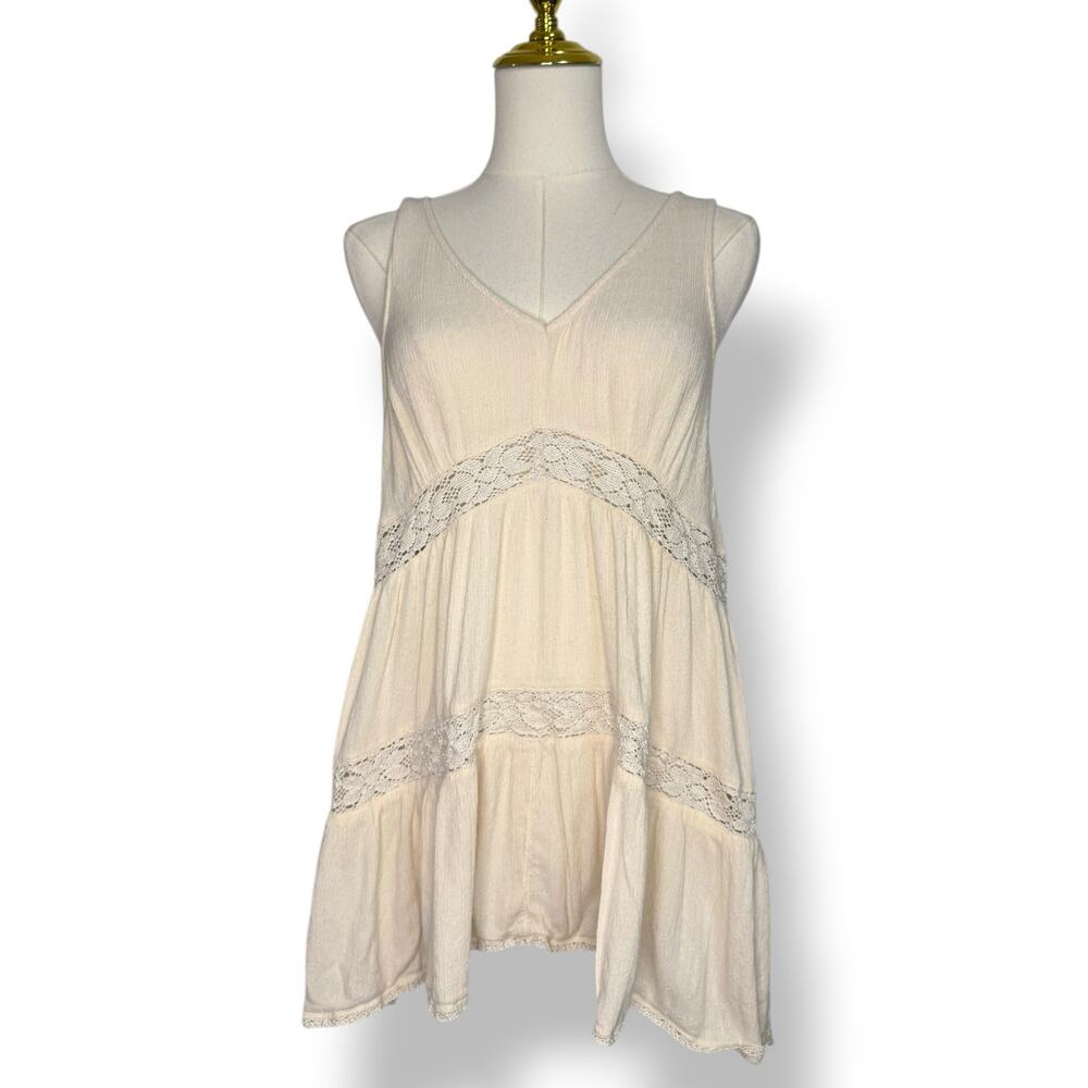 American Eagle Women’s Small Babydoll Tank Top Cream Tiered Lace Viscose